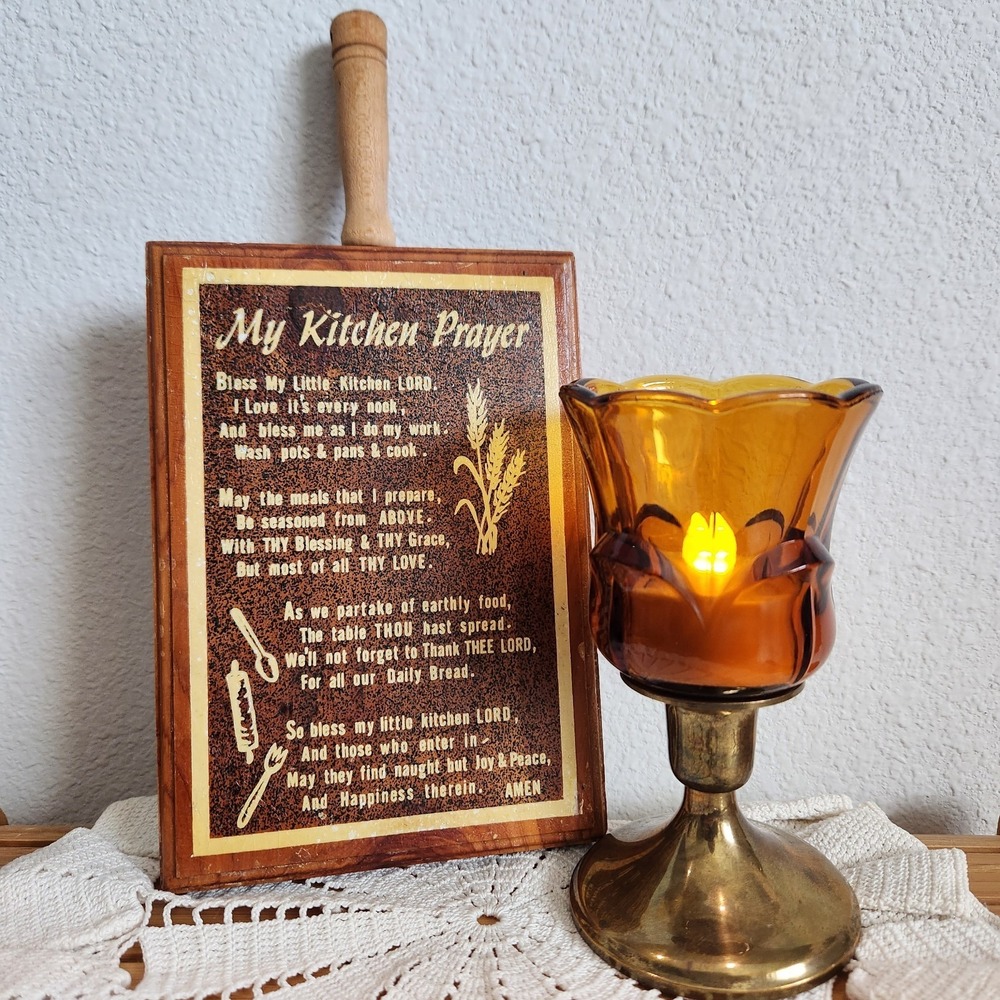 Vtg Cottagecore Kitchen Prayer Plaque Arkansas Souvenir Wood Cutting Board Decor